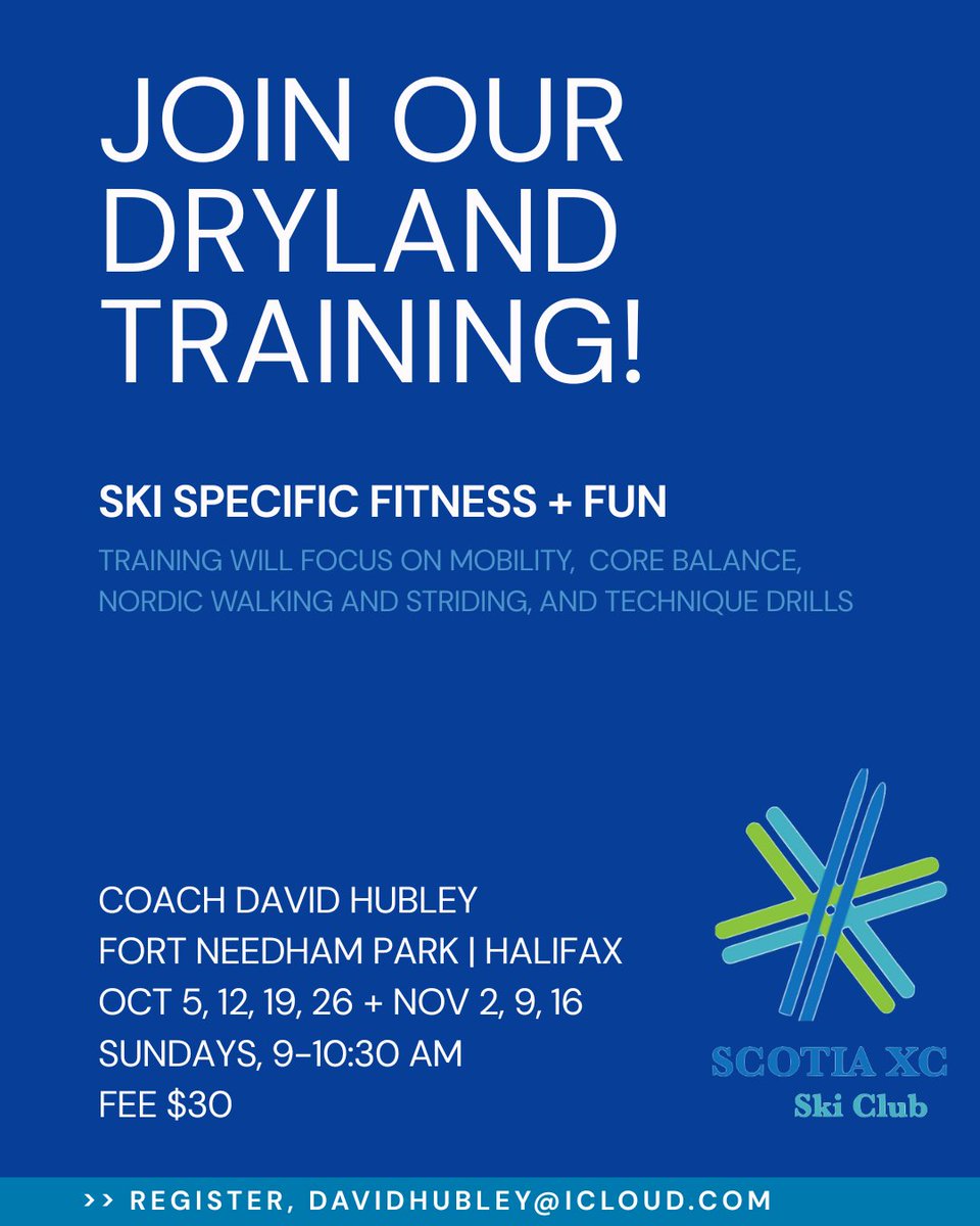 Join Coach Dave for fall dryland training with ski-specific exercises and a lot of fun! Registration required: email davidhubley@icloud.com.

DETAILS
crosscountryns.ca/2025/09/23/fal…
