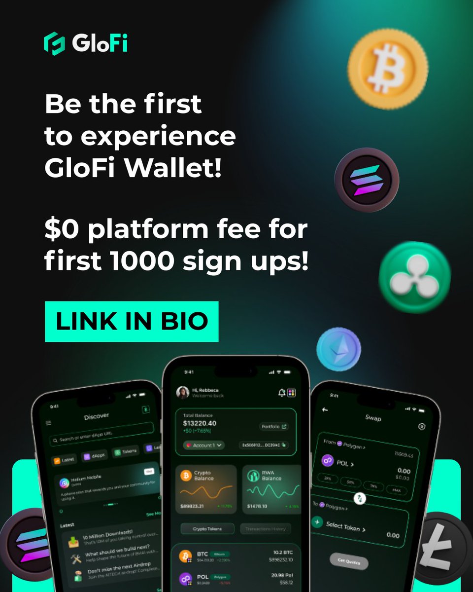 glofi_io's tweet image. Crypto wallets don’t have to be overwhelming. At GloFi, we’re on a mission to make decentralized finance accessible for everyone.

🔥 The first 1,000 signups get $0 platform fees for a year!
👉 Join the waitlist today: glofi.io
.
.
#GloFi #GloFiLaunch #CryptoUX