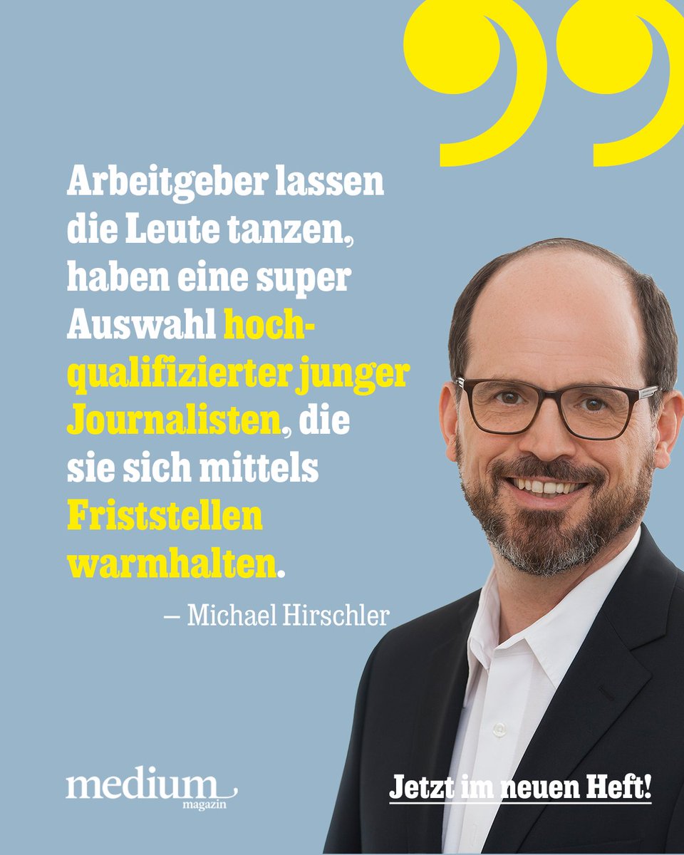 Verträge im Einjahrestakt, mangelhafte Perspektiven: Viele junge Journalist:innen berichten uns von Kettenbefristungen und leeren Versprechungen. Wie die Branche Talente zermürbt und ihre Zukunft gefährdet – unsere Titelstory jetzt im <a href="/mediummagazin/">medium magazin</a> lesen: shop.oberauer.com/medien/medium-…