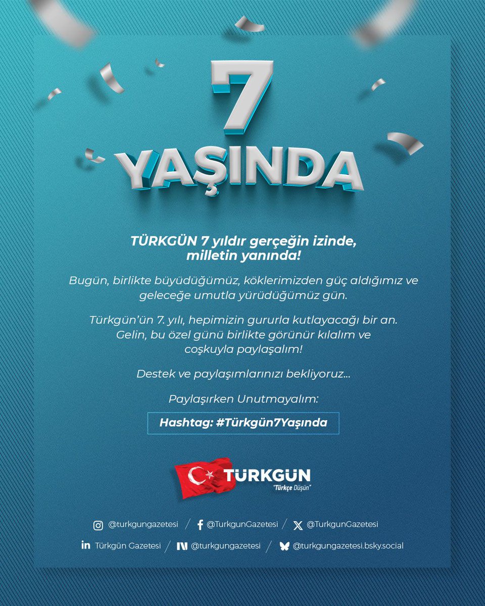 Bugün, birlikte büyüdüğümüz, köklerimizden güç aldığımız ve geleceğe umutla yürüdüğümüz gün. 
#türkgüngazetesi
#Türkgün7Yaşında