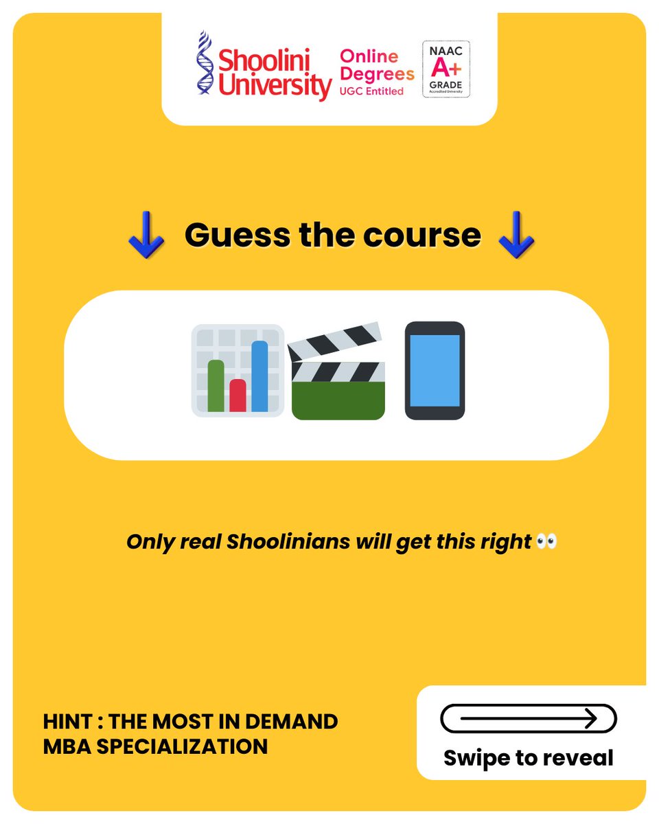 ShooliniO14183's tweet image. Only real Shoolinians know! Guess the most in-demand MBA specialization ↓ Swipe to see the answer. #GuessTheCourse #MBA #DigitalMarketing #ShooliniOnline