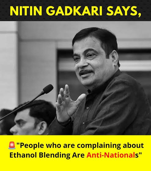 When you are not petroleum minister and nothing to do with petrol or diesel still showcasing yourself as brand ambassador of ethanol mixing of 20% which would eventually leads to 20% less mileage &amp; engine corrosion, then Nation will not be with you Nitin Gadkari.

#NitinGadkari