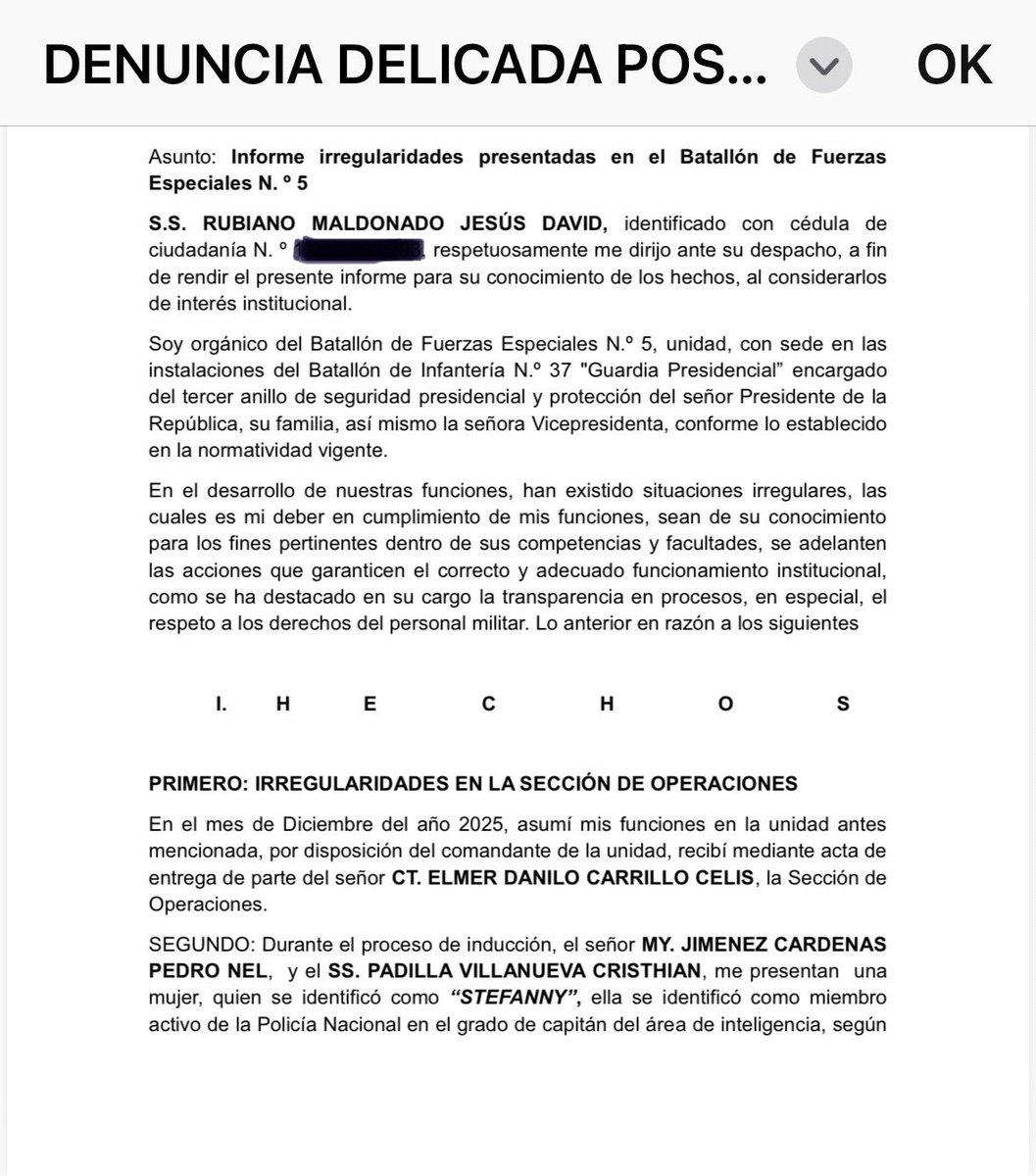 SARGENTOCHALA's tweet image. Denuncia de irregularidades en la seguridad presidencial
El sargento activo del Ejército Nacional, Jesús David Rubiano Maldonado, presentó un informe el 16 de mayo de 2025 al @COL_EJERCITO en el que denunciaba irregularidades dentro de uno de los anillos de seguridad del…