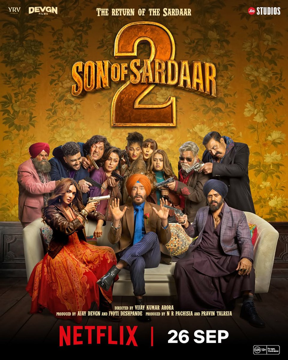 KumarMangat's tweet photo. Silencer paao puttar. Sardaar ki entry hone wali hai 👀🔥
Watch Son of Sardaar 2, out 26 September, on Netflix.

@ajaydevgn @ravikishann @mrunal0801 @neerubajwa @Deepakdobriyaal @KubbraSait @ChunkyThePanday @SaxenaSharat #MukulDev @RealVinduSingh #RoshniWalia @imsanjaimishra https://t.co/oDegJwurtW