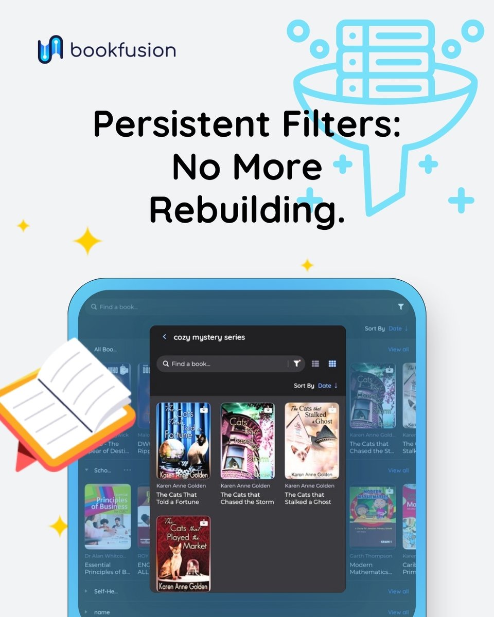 BookFusionHQ's tweet image. Got 300 books and no clue where your fave is?

The Search &amp;amp; Filter update on iOS means:
🔎 Find any book by title or author
🎯 Narrow by tags, download status &amp;amp; more

Search smarter. Read faster.

📲 Update on iOS or get BookFusion: vist.ly/484pi

#BookFusion #iOS