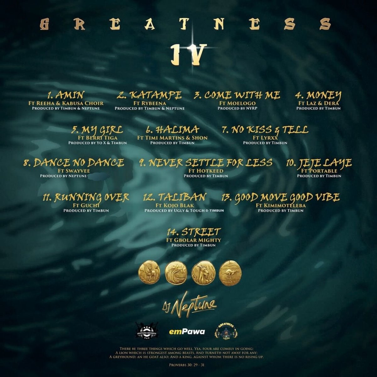 iamtimbun's tweet image. Greatness IV by DJ Neptune is out now!!!
Track 1,2,4,5,6,7,9,10,11,12,13,14 Produced by Me @iamtimbun 
Lead Guitar on Track 1,4,7,14 by Me @iamtimbun 
Track 2,3,4,5,6,7,9,11,13,14 Mixed &amp;amp; Mastered by Me @iamtimbun