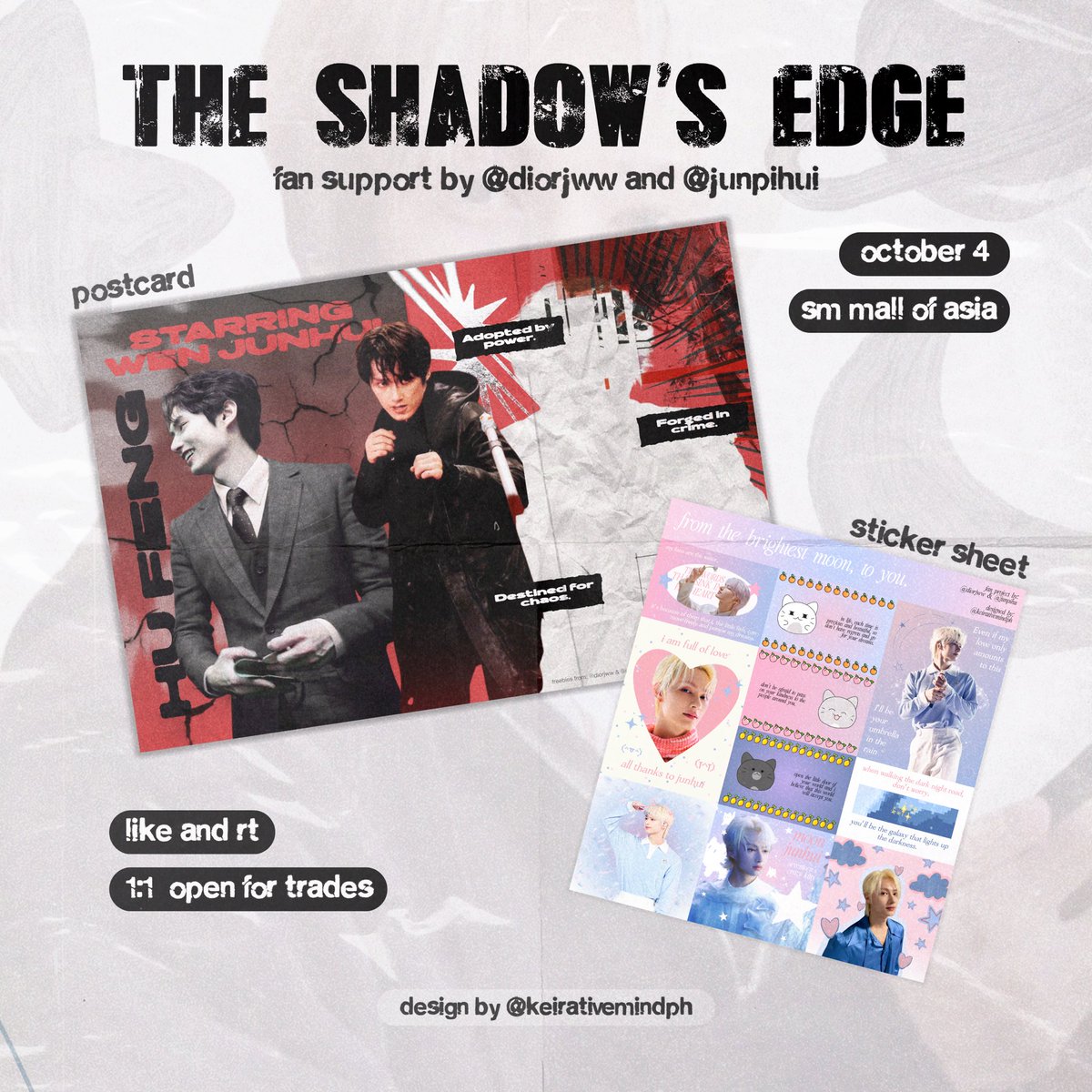 diorjww's tweet photo. for kpop star and action star wen junhui (•˕ •マ.ᐟ — fan support by @diorjww &amp; @junpihui_

⋆⁺₊✧ designed by @keirativemindph

🗓️ oct 4 |📍 sm moa
🎬 @moonjunhuiph blockscreening ⊹ ࣪ ˖

☾ limited qty
☾ like and rt
☾ 1:1 | open for trades

#JUNHUI_TheShadowsEdge https://t.co/kb9MCFM4zY