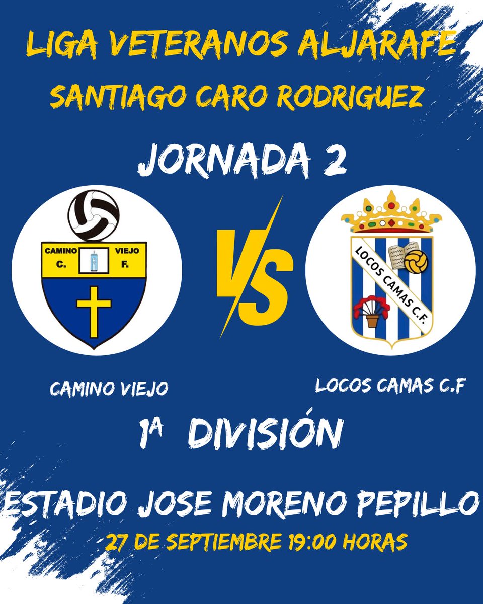 💙 Nuestros veteranos, nuestros Locos Camas tienen el sábado su segunda cita liguera!!
Vamos a por otra victoria y sigamos disfrutando de esta gran locura!!!

🆚 Camino Viejo
🗓️ 27 de Septiembre
⏰ 19:00 horas
🏟️ Estadio José Moreno Pepillo

#99añoscontigo
<a href="/pcloslocos/">PEÑA LOS LOCOS</a>