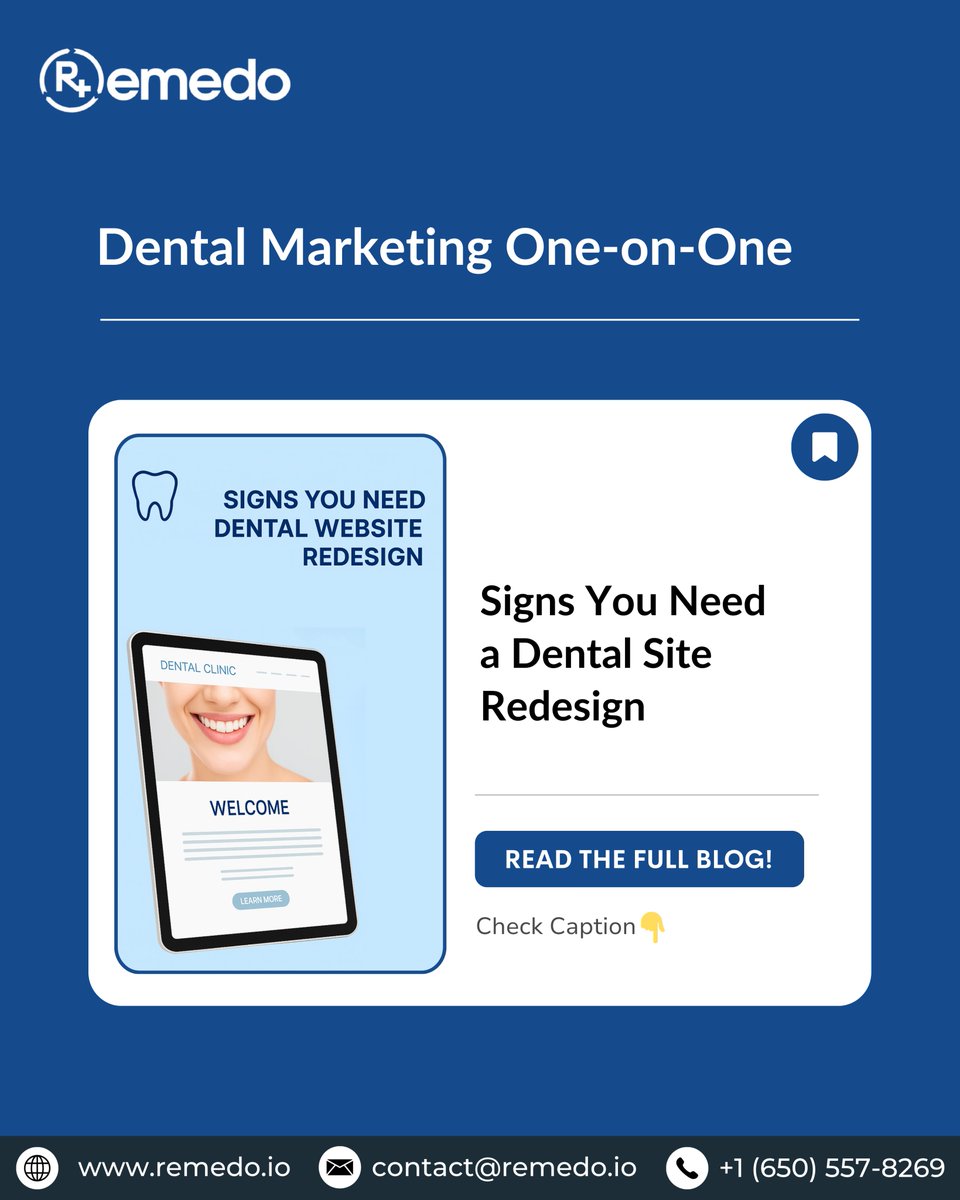 remedo_io's tweet image. 💻 Signs You Need a Dental Site Redesign
Redesigning your dental website is a lot like renovating...
👉 Read the full blog: remedo.io/blog/signs-you…
.
#DentalWebsite #DentalMarketing #WebsiteRedesign #DentistWebsite #ModernDentalPractice #DentalSEO #HealthcareWebsites