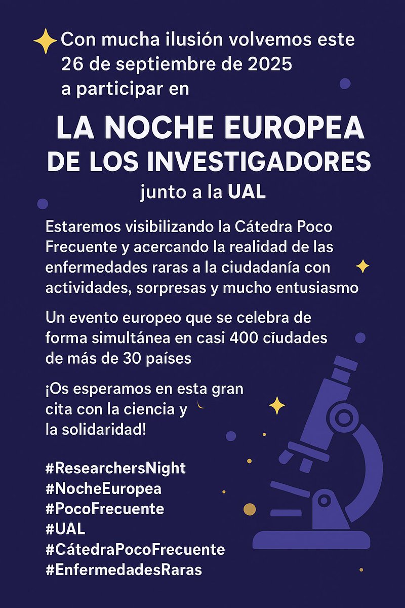 Fundación Poco Frecuente comparte: La Noche Europea de los Investigadores vuelve a Almería con la Cátedra Poco Frecuente
aliber.org/web/2025/09/25…