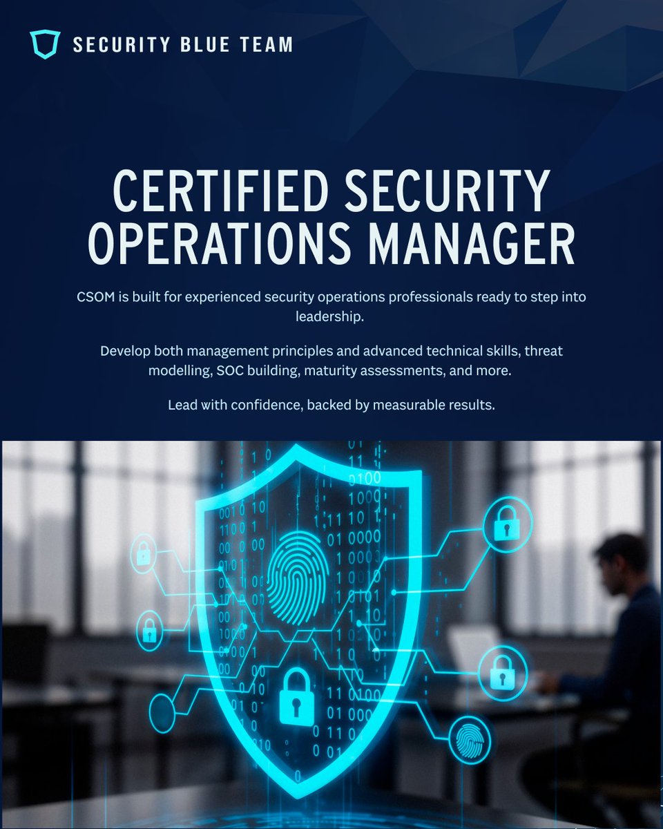 Advance Your Career with CSOM: Certified Security Operations Manager!

Designed for current or aspiring Security Managers, CSOM combines advanced technical skills with management principles to help you lead SOC, IR, Hunting, and CTI teams with confidence.

✅ Build and mature a