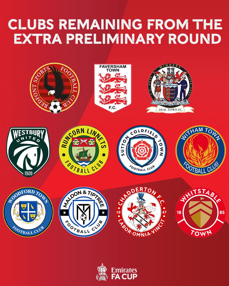 EmiratesFACup's tweet photo. The teams still going strong in the #EmiratesFACup after starting in the Extra Preliminary Round 💪 https://t.co/uVw2D2Bn1n