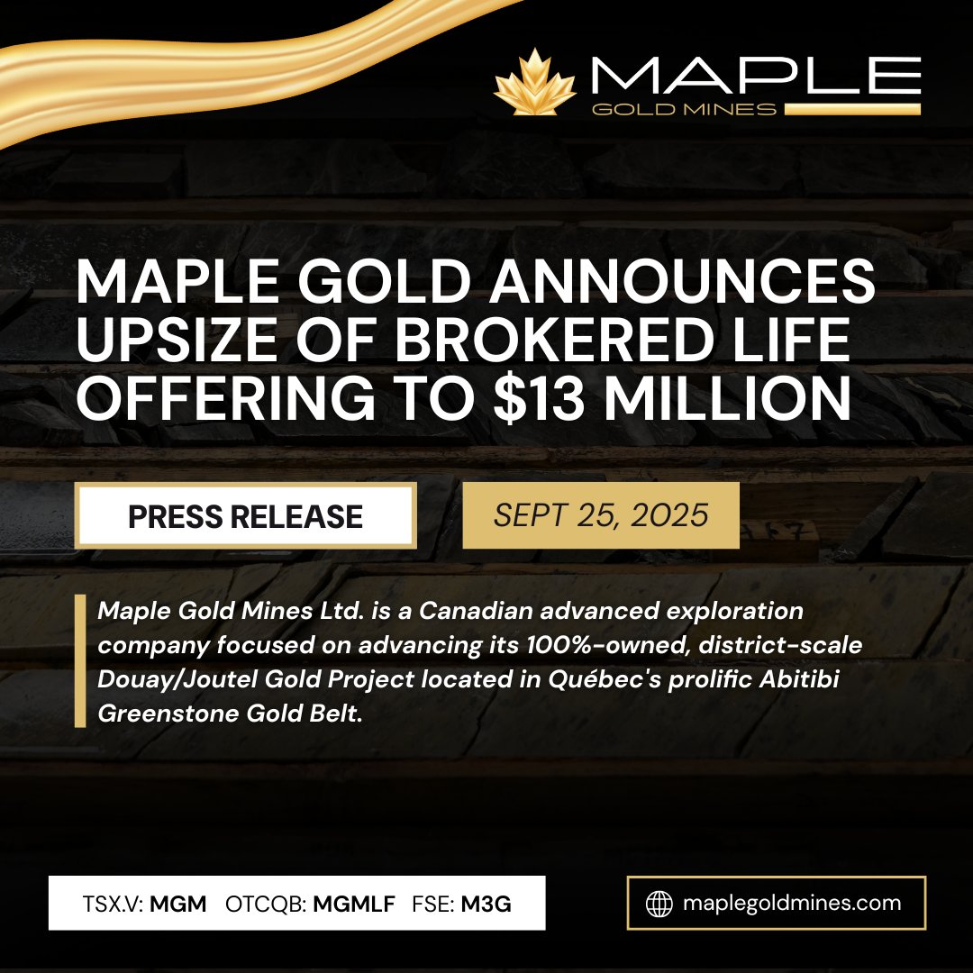 MapleGoldMines's tweet photo. Maple Gold Announces Upsize Of Brokered Life Offering To $13 Million

📰 🔗 https://t.co/NfiCjghISC

$MGM.v $MGMLF #Financing #MapleGold #JustDouayIt #Gold #Exploration #Abitibi #Quebec https://t.co/38070M5j5o