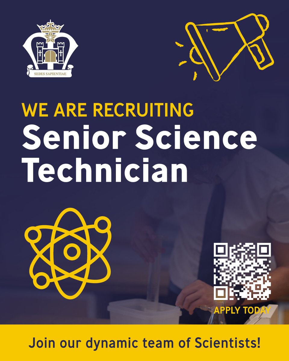 🚨 We’re hiring a Senior Science Technician! 👩‍🔬👨‍🔬
Support exciting science lessons, keep labs running smoothly &amp; inspire the next generation. 🌟
Apply now 👉 stmaryschs.org.uk/Job-Vacancies/
#StMarysAstley #ScienceJobs #Hiring #STEMCareers #LabLife #EducationJobs