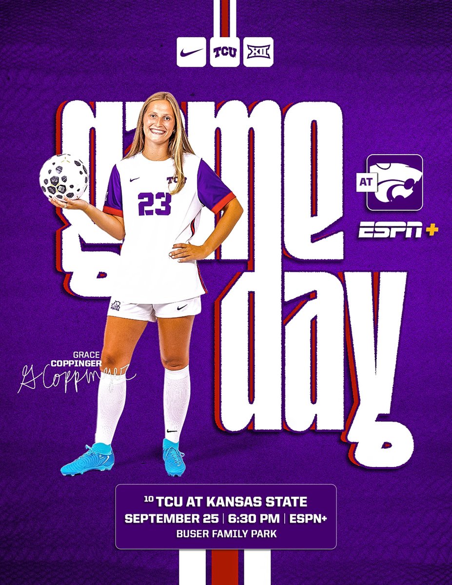 TCUSoccer's tweet image. It's game day in The Sunflower State 😁

🆚 Kansas State
⌚️ 6:30 PM
📺 ESPN+
🔗 linktr.ee/tcusoccer