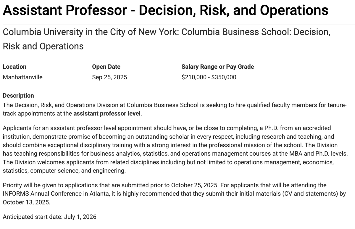 David Holtz (@daveholtz) on Twitter photo The DRO division at CBS is hiring this year! We welcome applicants from a wide range of fields, including OM, econ, stats, CS, engineering, and IS. 
If you're on the market, apply! If you have any questions about the position, please reach out.
apply.interfolio.com/173616 The DRO division at CBS is hiring this year! We welcome applicants from a wide range of fields, including OM, econ, stats, CS, engineering, and IS. 
If you're on the market, apply! If you have any questions about the position, please reach out.
apply.interfolio.com/173616