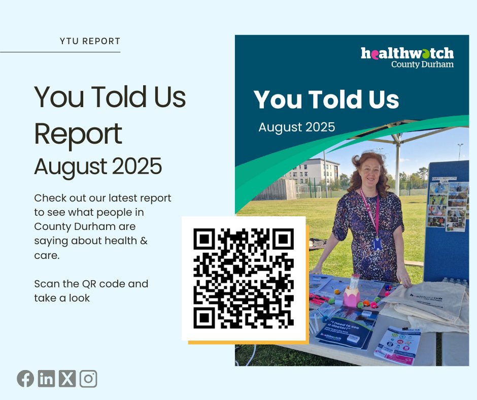 You spoke, we listened.

Our new You Told Us report shares what people across County Durham think about health &amp; social care — what’s good and what needs to change.

🔎 Read it here: bit.ly/3KlRlrx

Your voice matters. Share your experiences today 🌟