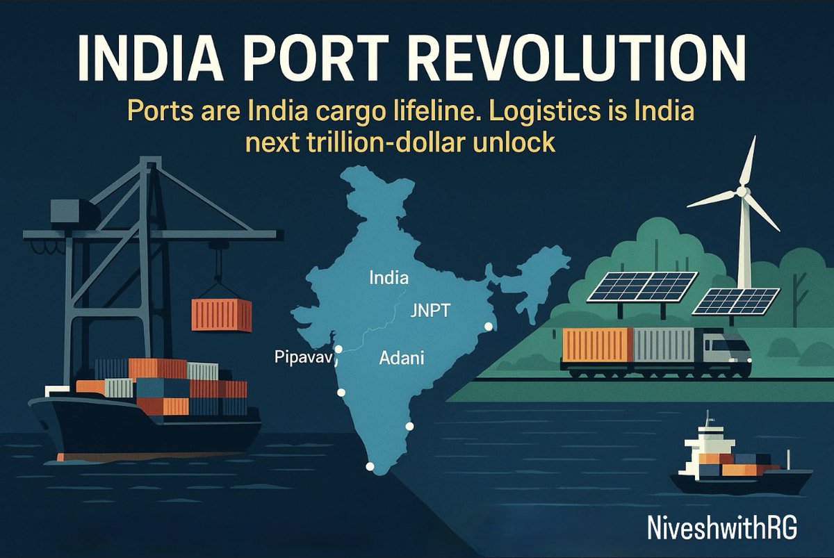 Thread 🧵: 𝗧𝗵𝗲 𝗨𝗻𝘁𝗼𝗹𝗱 𝗦𝘁𝗼𝗿𝘆 𝗼𝗳 𝗜𝗻𝗱𝗶𝗮’𝘀 𝗣𝗼𝗿𝘁𝘀 🚢🇮🇳

𝗜𝗻𝗱𝗶𝗮 𝗛𝗶𝗱𝗱𝗲𝗻 𝗕𝗮𝗰𝗸𝗯𝗼𝗻𝗲
95% of our trade moves through ports.
But here is the shock → 60% of India cargo first goes to Colombo before reaching us.

Why? Let’s find out 👇
