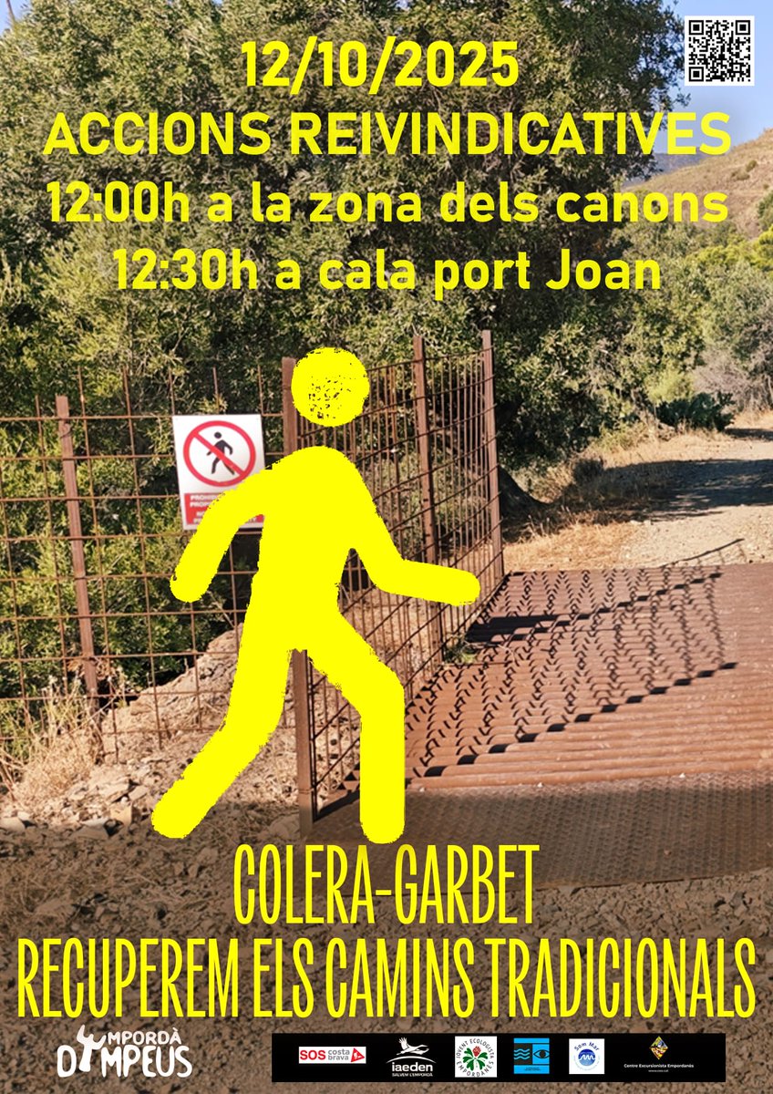 🚶‍♀️🌊 El 12 d’octubre ens mobilitzem a Colera per denunciar el tancament del camí de ronda entre Garbet i Cala Port Joan.
El litoral és un bé comú i no pot quedar segrestat per interessos privats.
📍 12 h · Mirador dels Canons
📍 12.30 h · Cala Port Joan
🔗 soscostabrava.cat/nova-protesta-…