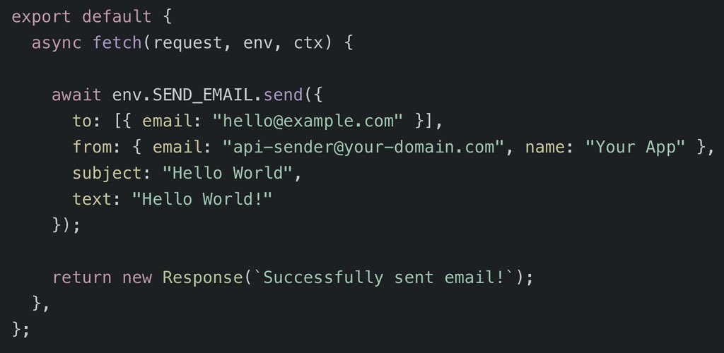Kristian Freeman (@kristianf_) on Twitter photo We’re announcing a private beta for Cloudflare’s new Email Service today. 
In the past, you could process emails in a Worker, now you can send emails too. 
Crucial app infrastructure in the same easy-to-use bindings style developers love. Can’t wait to build with this. We’re announcing a private beta for Cloudflare’s new Email Service today. 
In the past, you could process emails in a Worker, now you can send emails too. 
Crucial app infrastructure in the same easy-to-use bindings style developers love. Can’t wait to build with this.