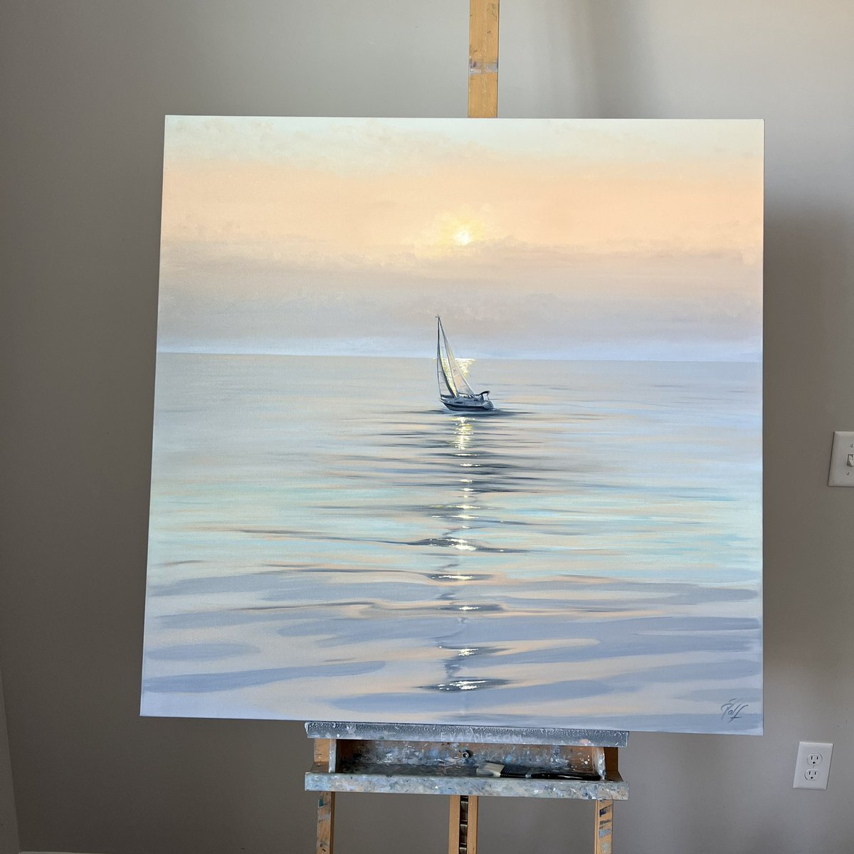 1 or 2: which painting is your favorite? 
1 - Sailing into The Ember Sky, oil on canvas 36x36”
2 - Sunset’s Embrace, oil on canvas 48x24”