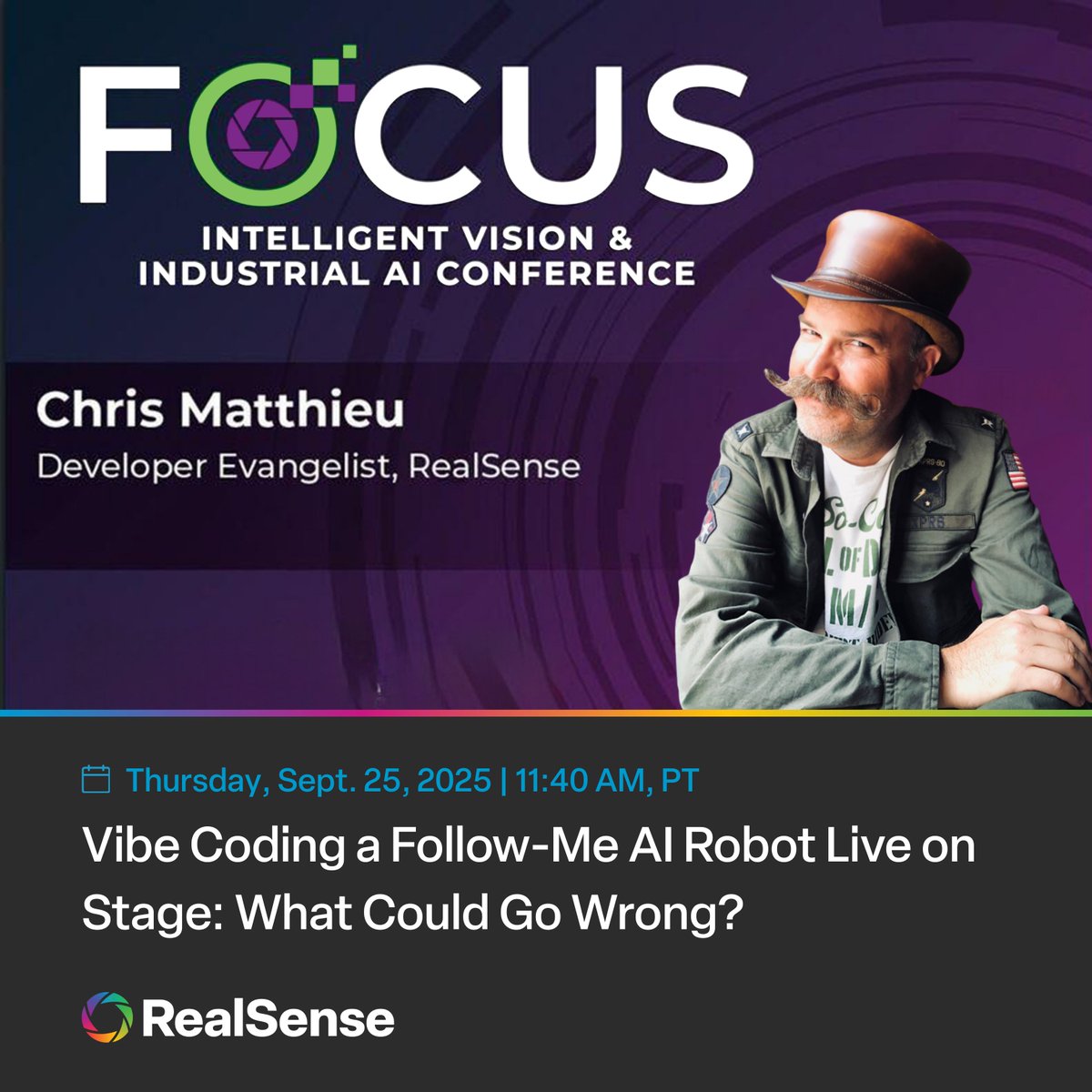 chrismatthieu's tweet image. I have 30 minutes today to write a #ROS + #AI powered Follow Me application running on my #RealSense robot live on stage.  What could go wrong?!
