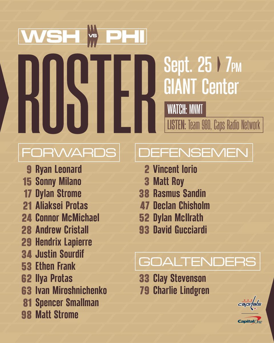 Capitals's tweet image. Check out the Caps skating in tonight's preseason game in Hershey, PA.

#CapsFlyers | #ALLCAPS