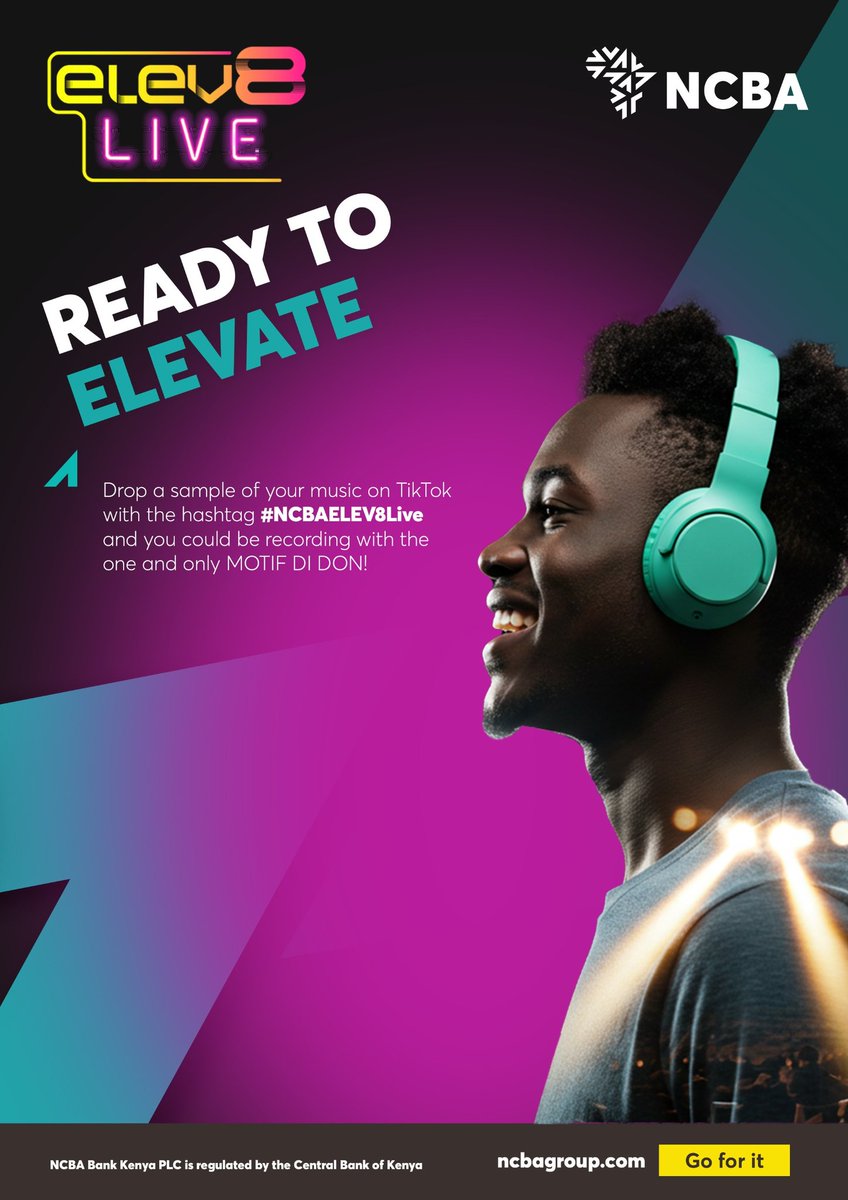 BaksKenya's tweet photo. Kenyan talent, NCBA wants to hear you.
Share your track on TikTok using #NCBAELEV8Live and get a chance to record with the one and only @motifdidon.
Your music journey could start here.
#NCBAChangeTheStory
#ReadyToElevate https://t.co/OjTV6fVXCh