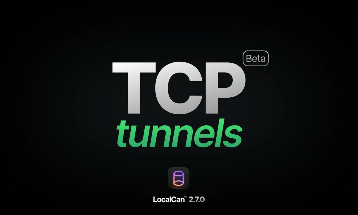 LocalCanApp's tweet image. LocalCan v2.7.0 is here with TCP Tunnels (Beta)!
Now you can expose any TCP service to the internet:
✅ Database connections (PostgreSQL, MySQL, Redis)
✅ Kubernetes clusters
✅ SSH access
✅ gRPC services
✅ Custom TCP apps

Perfect for dev &amp;amp; testing! Enjoy 🚀