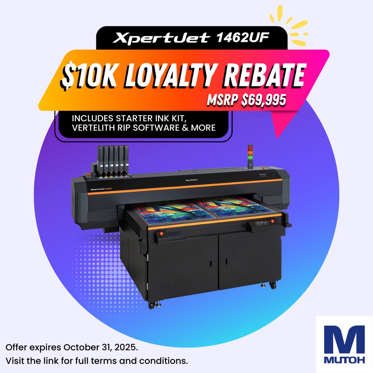MutohAmerica's tweet photo. The XpertJet 1462UF brings bigger possibilities, higher productivity, and a $10K rebate just for our loyal customers. π€© Thereβs never been a better time to upgrade, donβt miss out! β²οΈ
π Link in bio for more information!
#mutoh #uvprinter #braille #signprinter #customization https://t.co/GK29KycTF7