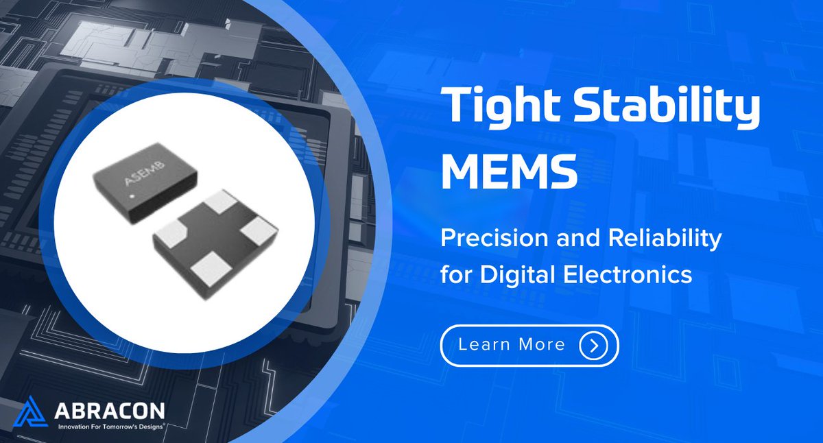 Precision starts with timing. ⏱️

Abracon MEMS oscillators deliver accuracy, stability &amp; resilience—tight frequency control, low power draw, and rugged performance from –55°C to +125°C.

Built for designs that can’t compromise.

🔗bit.ly/4n8H0hj 

#Abracon #MEMS