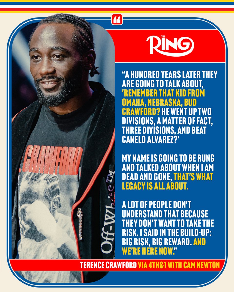 ringmagazine's tweet image. Terence Crawford believes his name will be talked about for years to come, as he cemented his legacy with his historic victory over Canelo Alvarez.