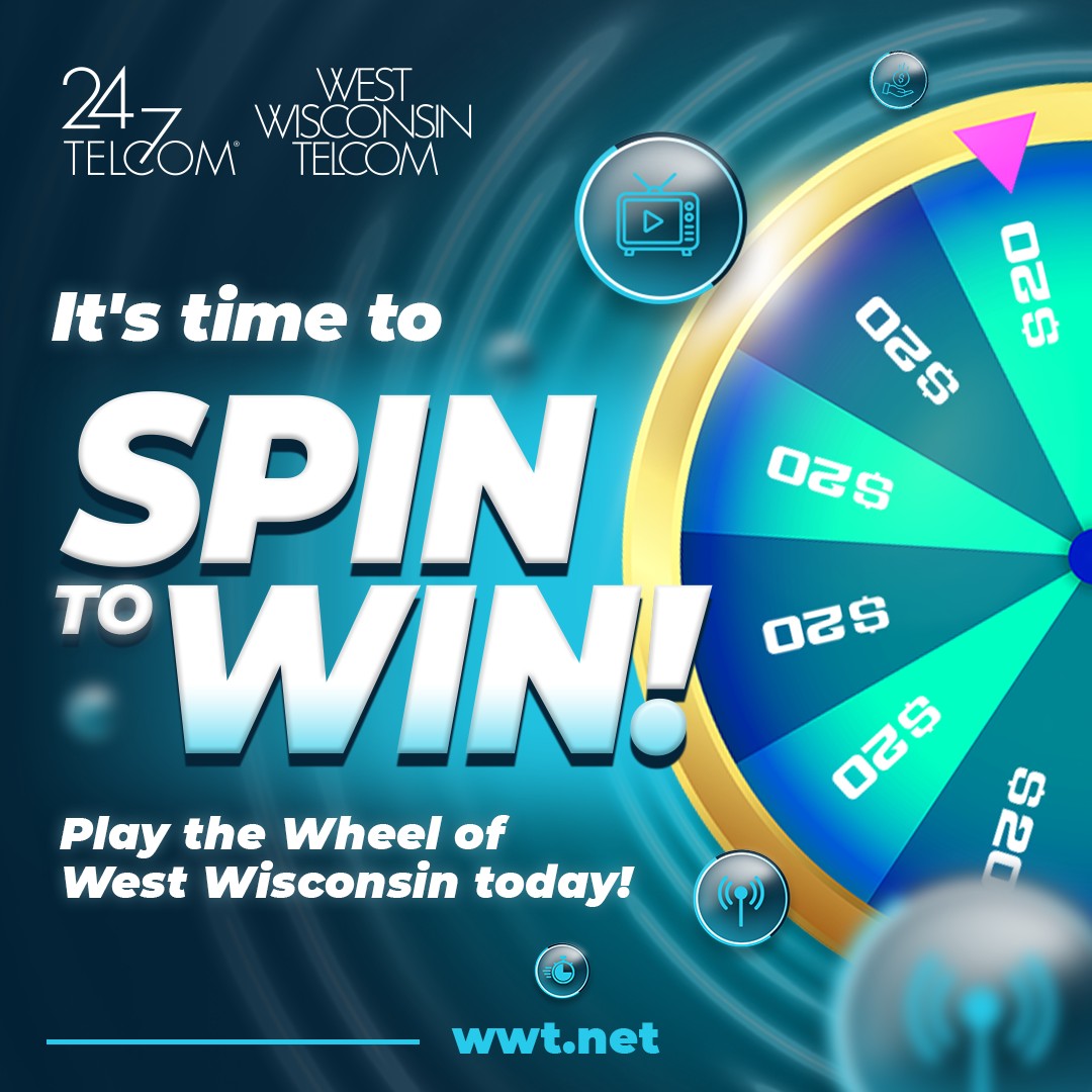 WWTC247Telcom's tweet image. Don&apos;t miss out on your chance to win with the Wheel of West Wisconsin! 

Crack this month&apos;s clue from 24-7 &amp;amp; West Wisconsin Telcom, complete the puzzle, and you could snag a bill credit of $5, $10, or even $20!

Entries close on the 30th. Spin to win now:
hubs.li/Q03KX8f60