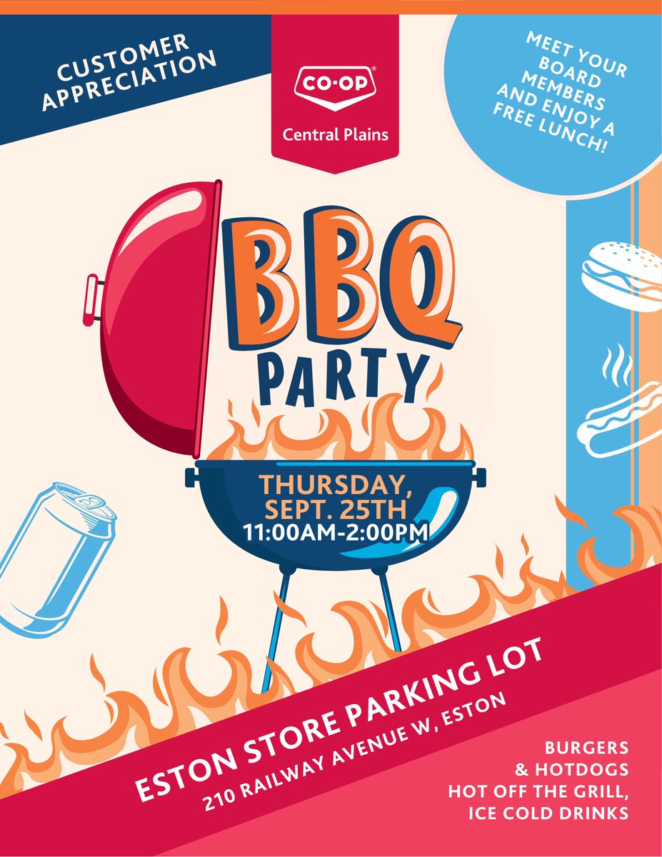 Remember to join us today for Eston's Customer Appreciation BBQ! Enjoy FREE Burgers, Hotdogs, and Pop from 11:00AM-2:00PM ❤️😋