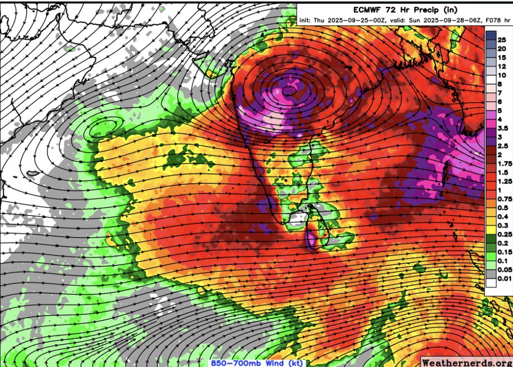 🌧️ A brief monsoon revival is underway over #Kerala before the official SW monsoon season ends in September, following a relatively dry spell. Strengthening westerlies &amp; Bay system favor widespread-b2b rains, with isolated heavy spells likely over the next 3–4 days
#KeralaRains