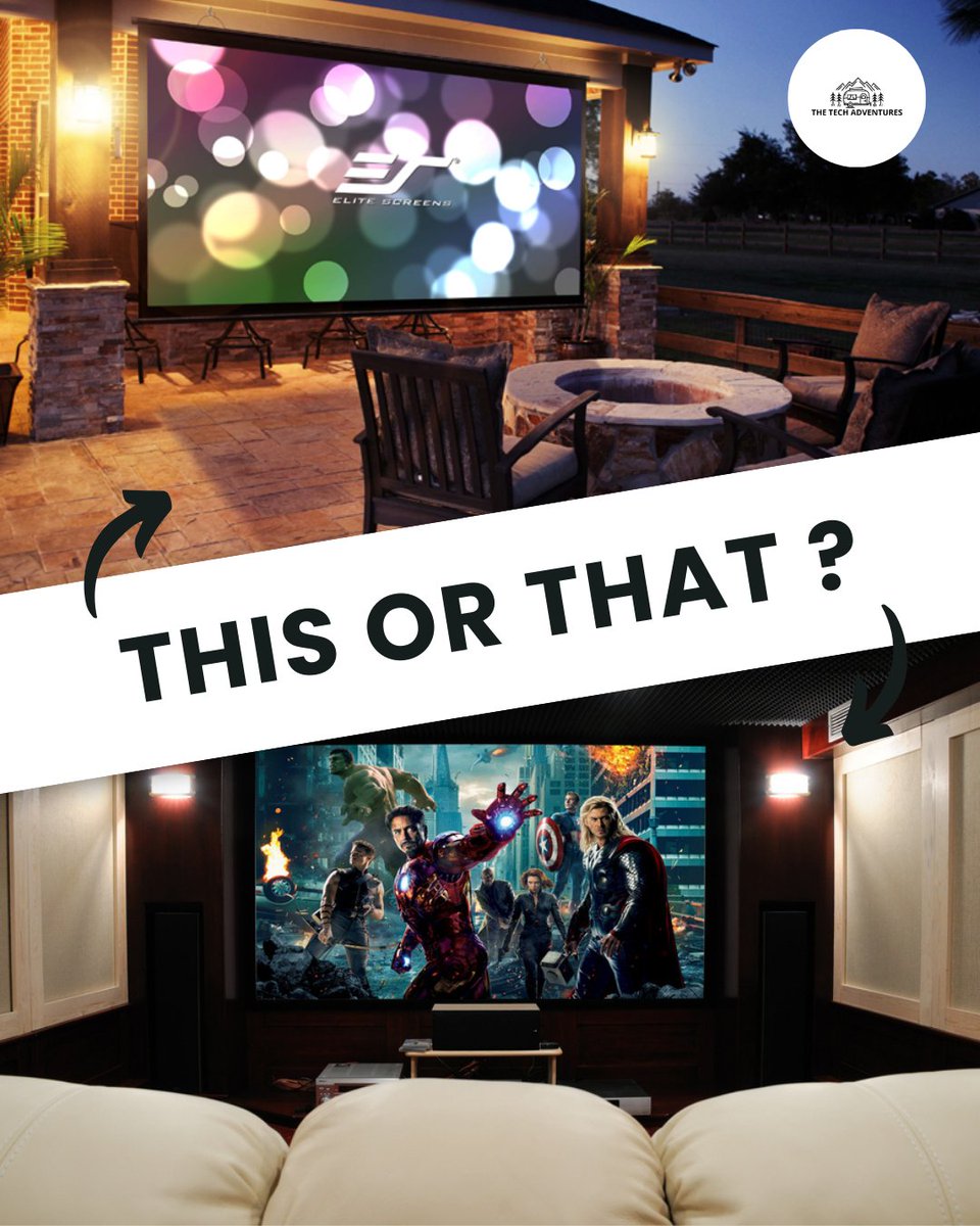 tech_advs's tweet image. This or that? Indoor theater or outdoor projector on the patio? Cast your votes in the comments!

#thisorthat #hometheater #outdoortech #thetechadventures #movienight #gameday