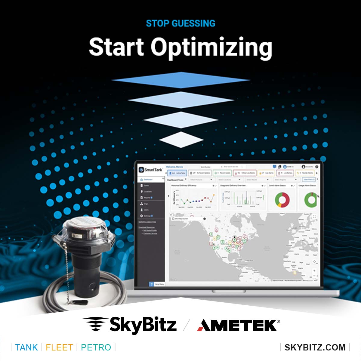 SkyBitz's tweet image. Avoid costly chaos! #SmartTank offers intelligent data &amp;amp; wireless monitoring: ✅ Locate tanks ✅ Eliminate runouts ✅ Monitor usage ✅ Optimize delivery. Explore more 👉 ow.ly/r8CX50WY7Vj #SkyBitz #TankMonitoring #SmartTank