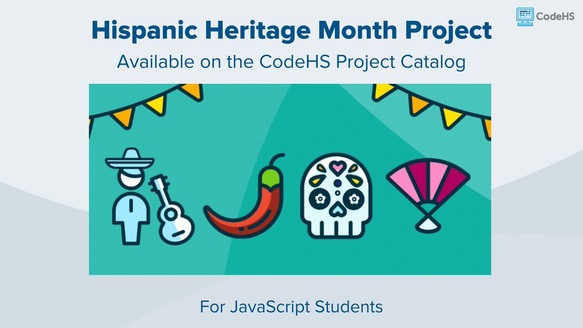 CodeHS's tweet image. Celebrate Hispanic Heritage Month by assigning our JavaScript Hispanic Heritage Month project to students! Assign the project today at buff.ly/RAPWCii