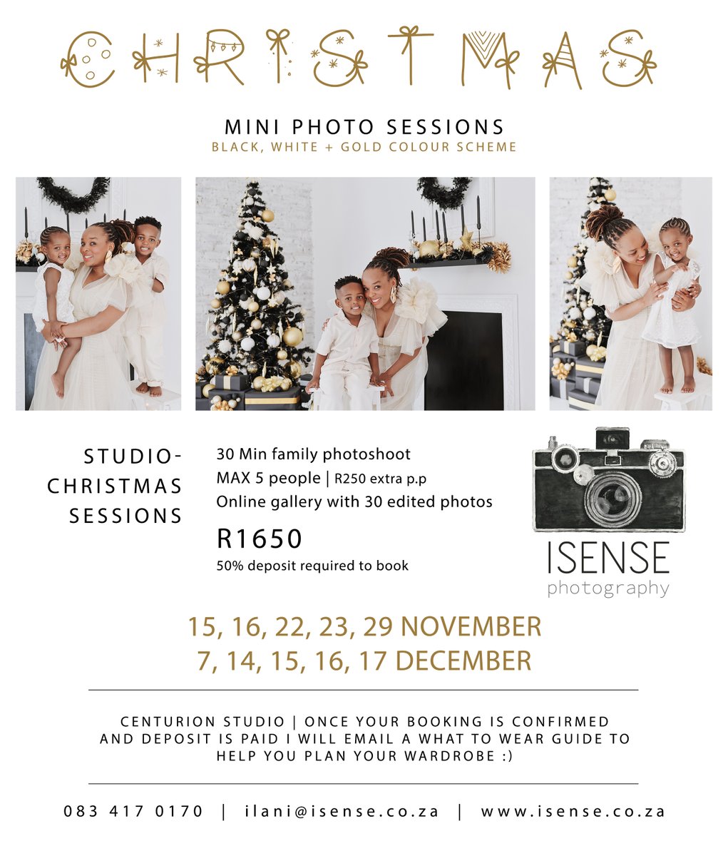 isense's tweet photo. STUDIO CHRISTMAS PHOTOSHOOT bookings are now open for this year’s CHRISTMAS sessions!

Booking details: 
083 417 0170 
ilani@isense.co.za 
https://t.co/Vzh9mZXTtB https://t.co/UNq7B7zPUK