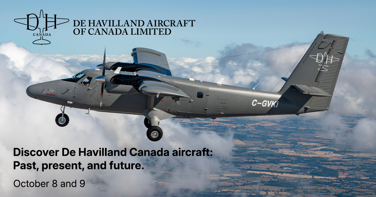 ✈️ Explore De Havilland Canada’s legendary aircraft—Twin Otter, Dash 8 &amp; more! 

📅 Oct 8 (12–5) &amp; Oct 9 (9–5) 
✔️ Meet pilots &amp; specialists 
✔️ Learn about aerospace innovation 
✔️ Chance to fly aboard a Twin Otter*

👉 ow.ly/9csG50X1yJm

*Limited seats