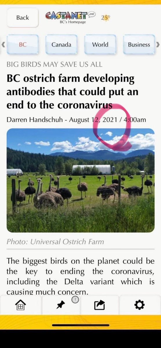 <a href="/DavidKrayden/">David Krayden</a> <a href="/OstrichFarmBC/">Save Our Ostriches call 250-870-8246</a> <a href="/InspectionCan/">Canadian Food Inspection Agency</a> Here’s why.  Pharma wants them all killed.