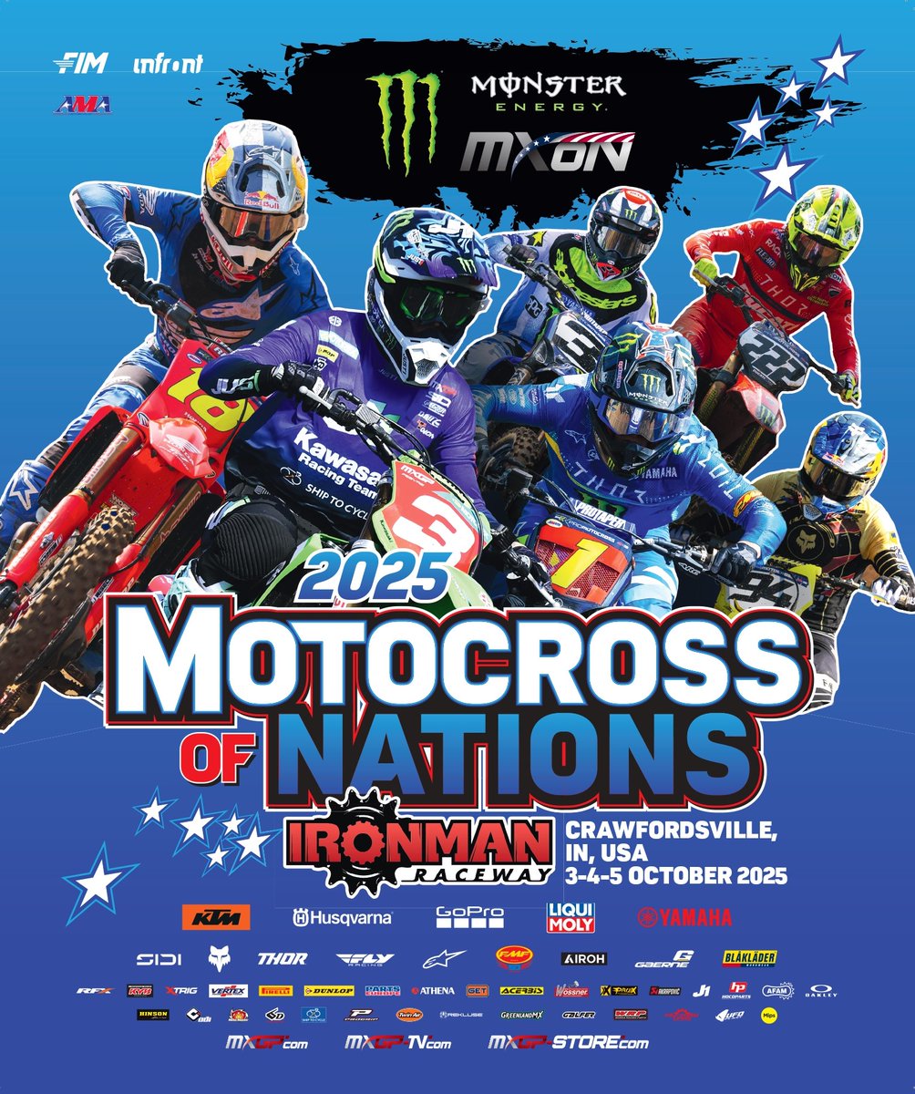 🤩 Get ready for the World's biggest Motocross race! 🤩

It's time to bring the most thrilling atmosphere BACK, this time in the United States of America for THE Monster Energy FIM Motocross of Nations at Ironman Raceway in Crawfordsville, Indiana on October 3-5, 2025 🇺🇸🔥

Which