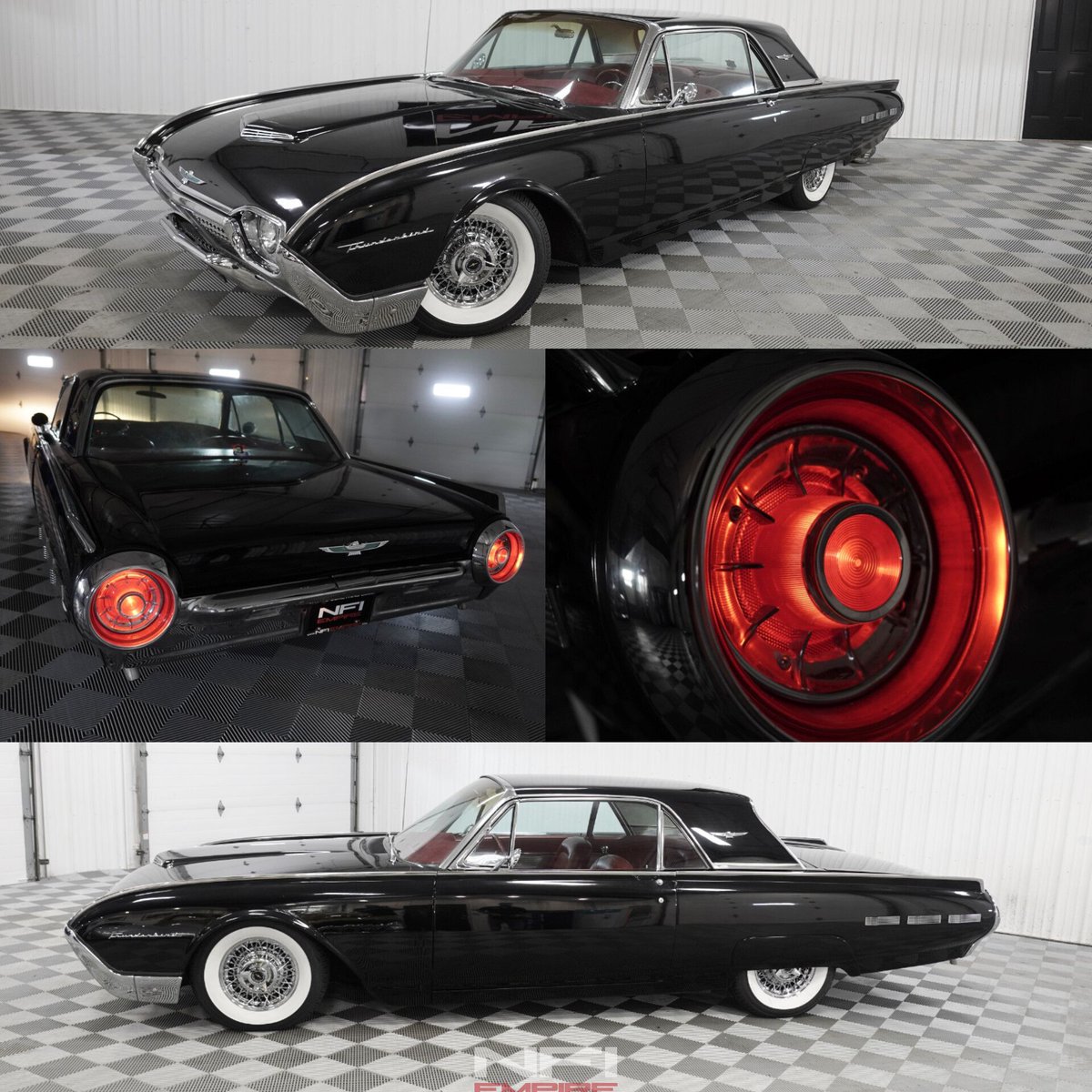 NFIEmpire's tweet image. This 1962 Ford Thunderbird is full-on vintage styling! Black on white with the red interior! #ford #tbird #thunderbird #cars #automotive