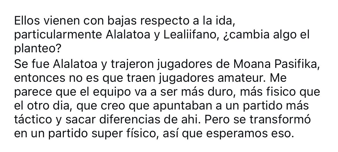<a href="/Mati_Quiroz96/">Matias Ignacio</a> <a href="/rugbychile/">Rugby Chile 🏉🇨🇱</a> <a href="/AmericasOval/">Paul Tait</a> Lei una entrevista de Lemoine en que da a entender que ante estas bajas habian traido jugadores adicionales de Moana Pasifika, será cierto? O se referirá nomás a los que ya estaban?