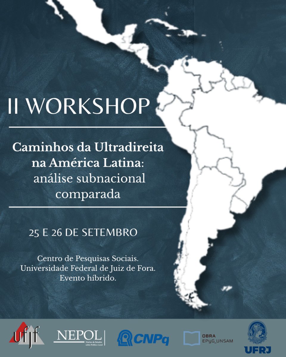 ¡HOY! Comienza el Workshop "Caminhos da Ultradireita na América Latina"

🤝 Organizan: OBRA (EPyG, UNSAM), <a href="/Nepol_ufjf/">Núcleo de Estudos Sobre Política Local - NEPOL</a>, <a href="/ufrj/">UFRJ</a> y <a href="/CNPq_Oficial/">CNPq</a>

Anotate y participá 👇🏻
 docs.google.com/forms/d/e/1FAI…