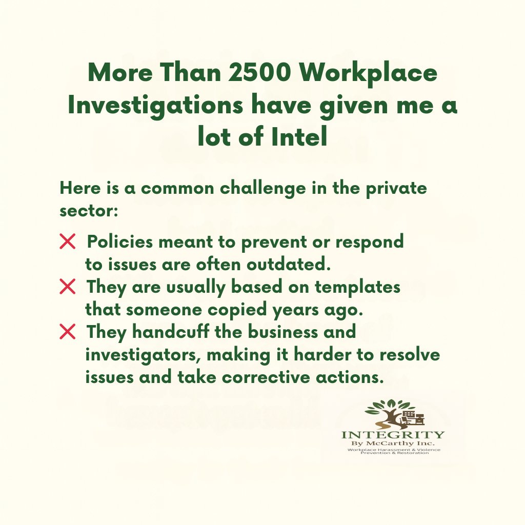 McCarthyK_PCI's tweet image. After 2,500+ workplace investigations, one thing is clear: outdated, copy-paste policies don’t protect your business, workers, or reputation.

Prevention is key. I’m offering Ontario businesses a FREE Workplace Harassment &amp;amp; Violence Prevention Starter Kit. DM me for access!