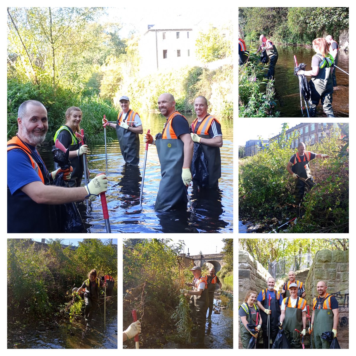 WOLCT's tweet image. A stunning morning out with the performance team from the Edinburgh office of @BaillieGifford at St Marks

On land, they removed the wildflower cuttings from the meadow and swept the walkway of leaves

Whilst in the river they hunted for #inns and rubbish keeping it healthy