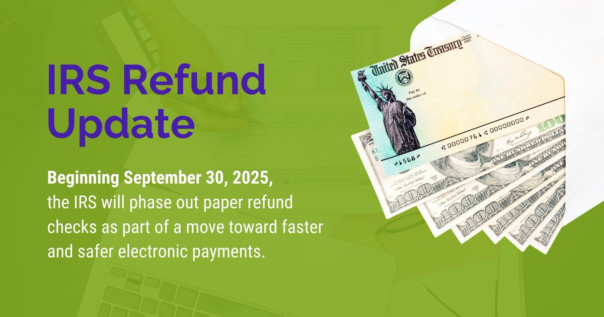 Heads up: Starting September 30, 2025, the IRS will stop issuing paper refund checks. Payments to the IRS remain unchanged until further notice. Don’t forget to set up direct deposit soon to avoid delays!

#IRS #TaxUpdate #TaxRefund #DirectDeposit