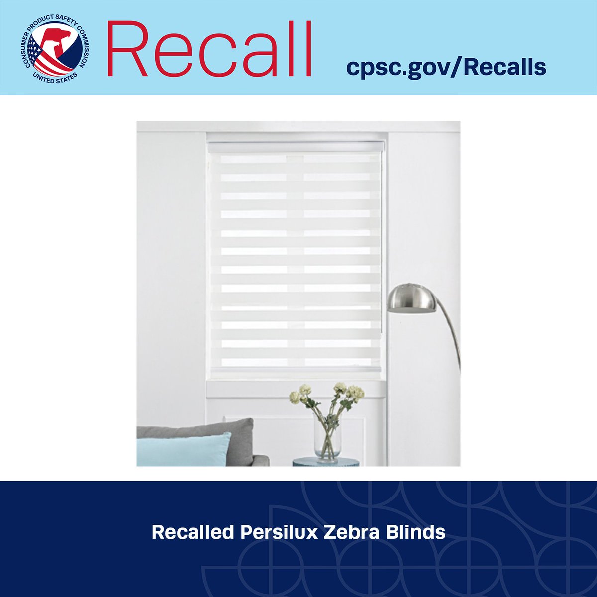 #RECALL: Zebra blinds recalled due to strangulation and entanglement hazards and risk of serious injury or death; violate federal rule for window coverings; Sold on Amazon; Imported by Persilux. Get repair. Full notice: cpsc.gov/Recalls/2025/P…