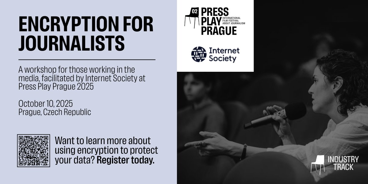How can media professionals protect their work against digital threats? Join <a href="/internetsociety/">Internet Society</a> at <a href="/PressPlayReal/">PressPlayPrague</a> on October 10 for a 90-minute workshop on encryption, from secure apps to protecting messages and files.  

Limited spots available: bit.ly/4pAHleg